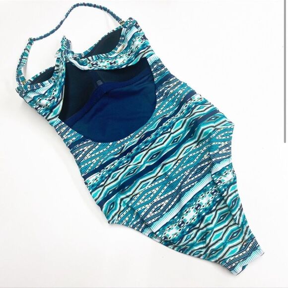 Jessica Simpson One-piece Swimsuit Teal and Navy with Gold Studs - Picture 4 of 16